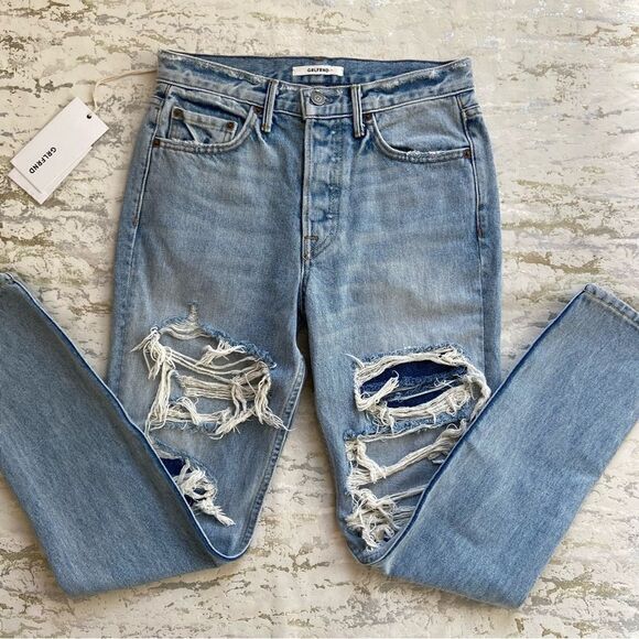 Grlfrnd jeans Karolina Distressed Straight leg jeans new with tags - Picture 7 of 13